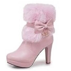 Elegant Pink Fur-Trimmed High Heel Boots